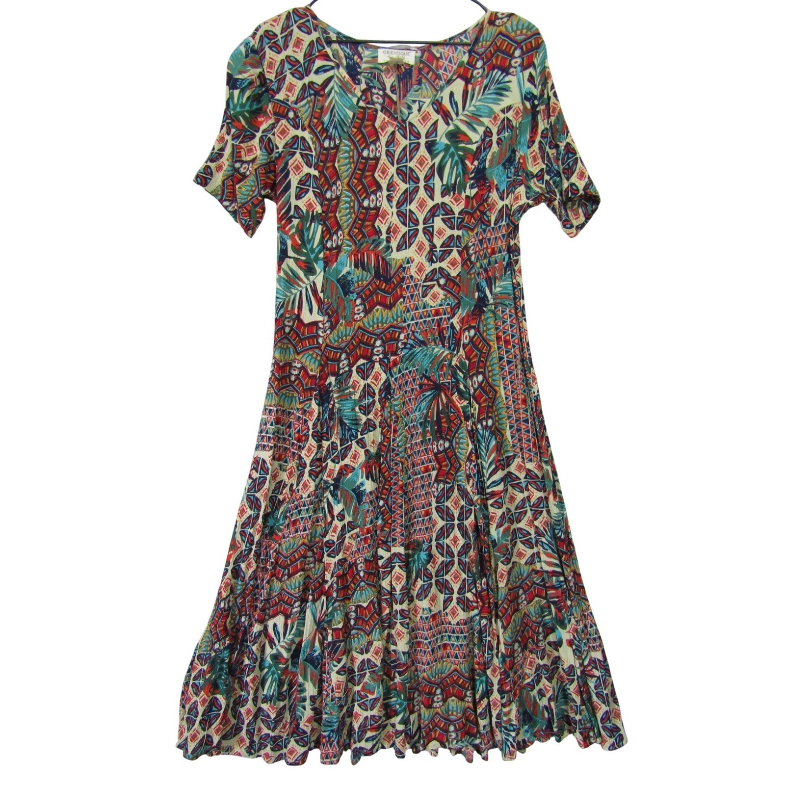 Orientique Midi Dress Womens S Multicolor Good Tropical Geometric Rayon Boho