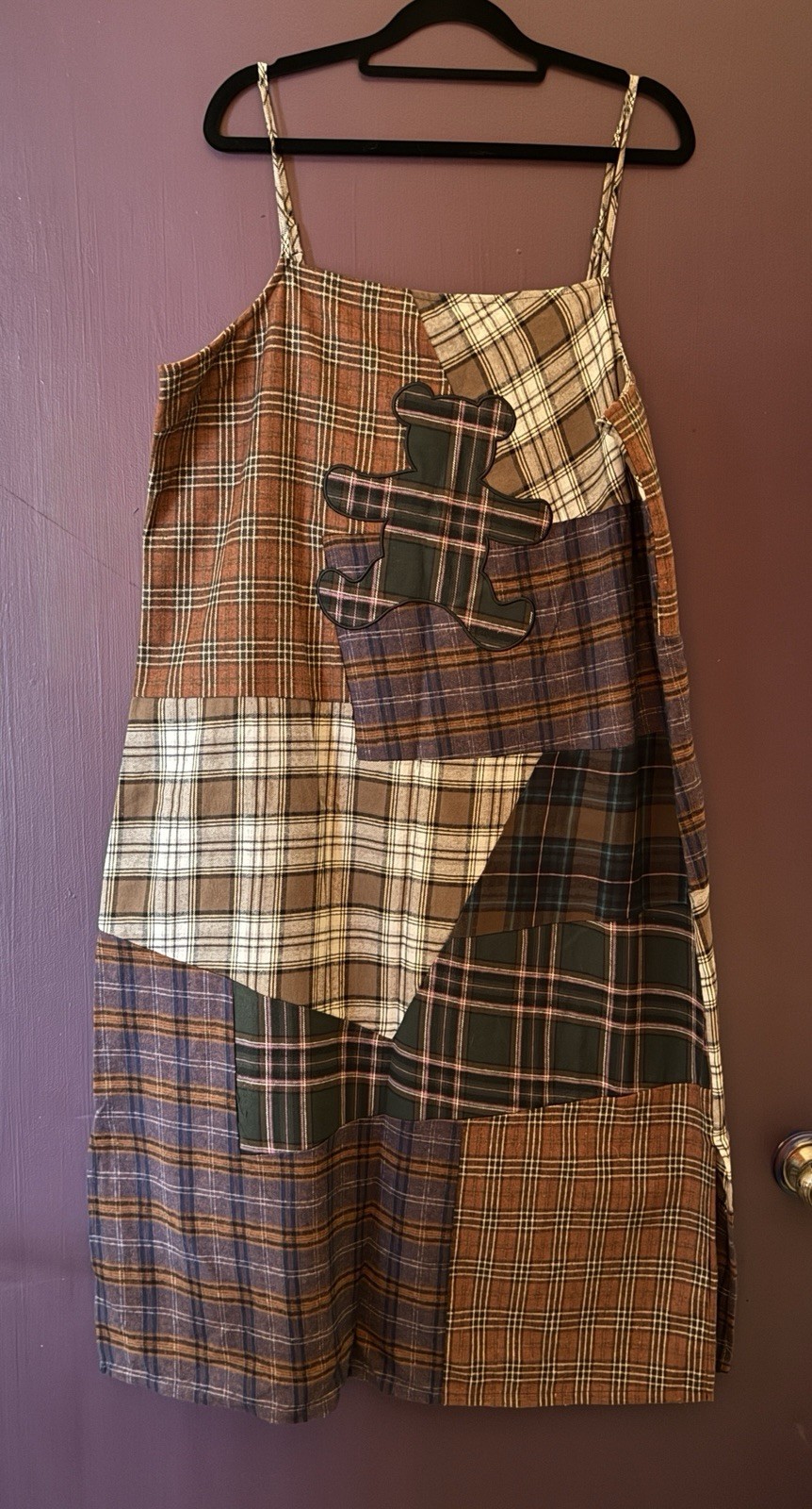 Teddy Fresh Plaid Patchwork Dress with Adjustable Straps Size XL