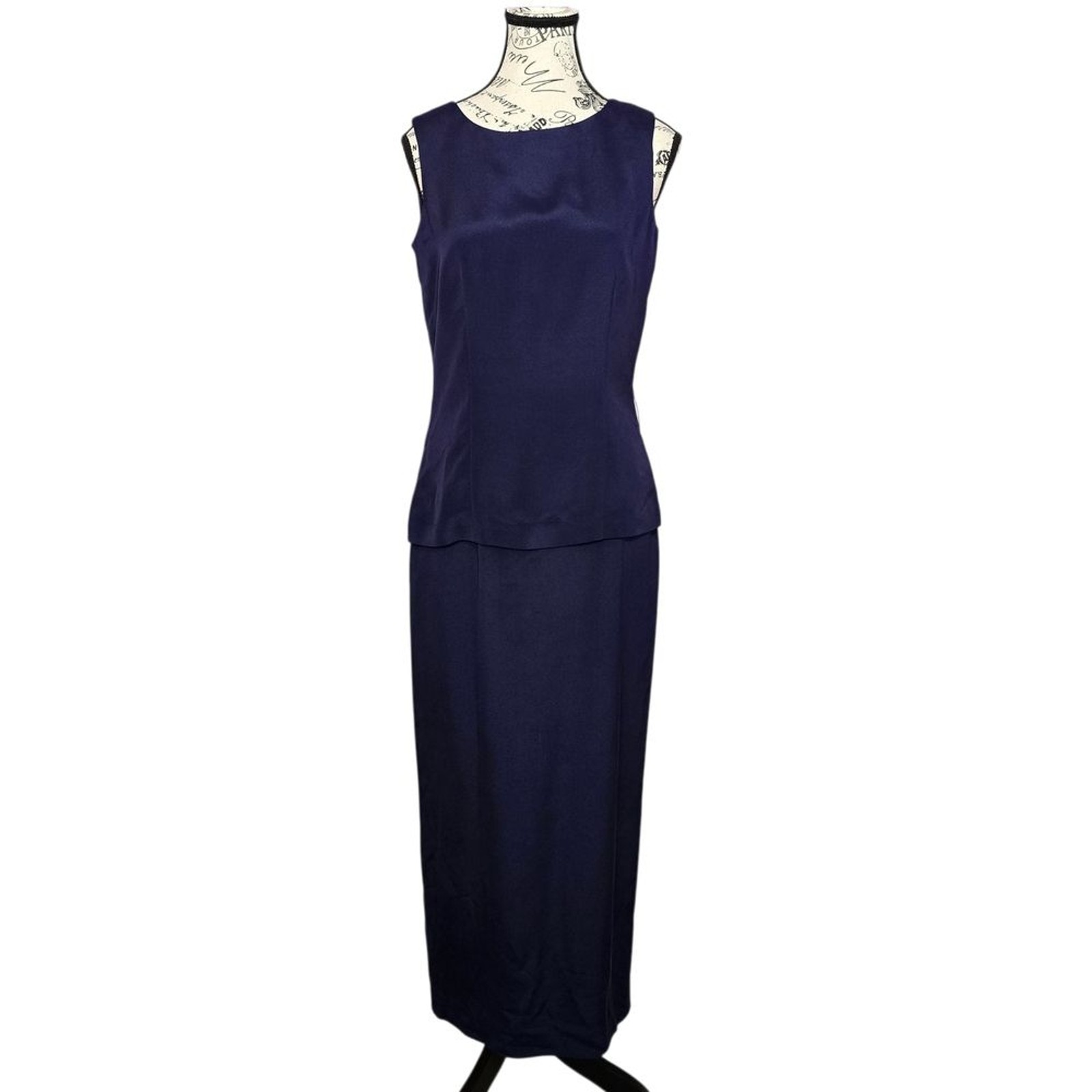 YL by Yair Navy Blue Long Sleeveless Silk Dress 2 Cocktail Formal