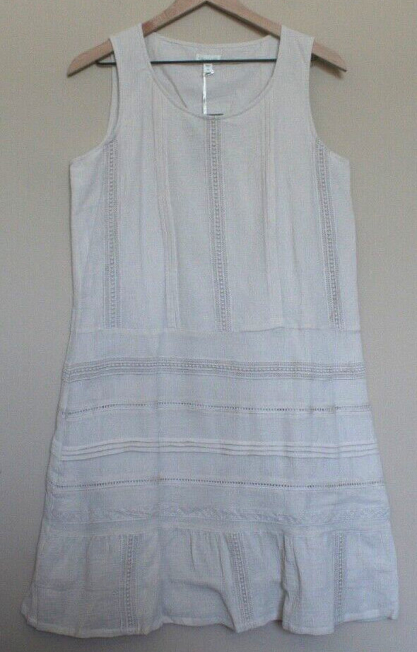 Garnet Hill Dress Organic Cotton Sun Sundress Oatmeal Tan Lace Size 6 Small NWT