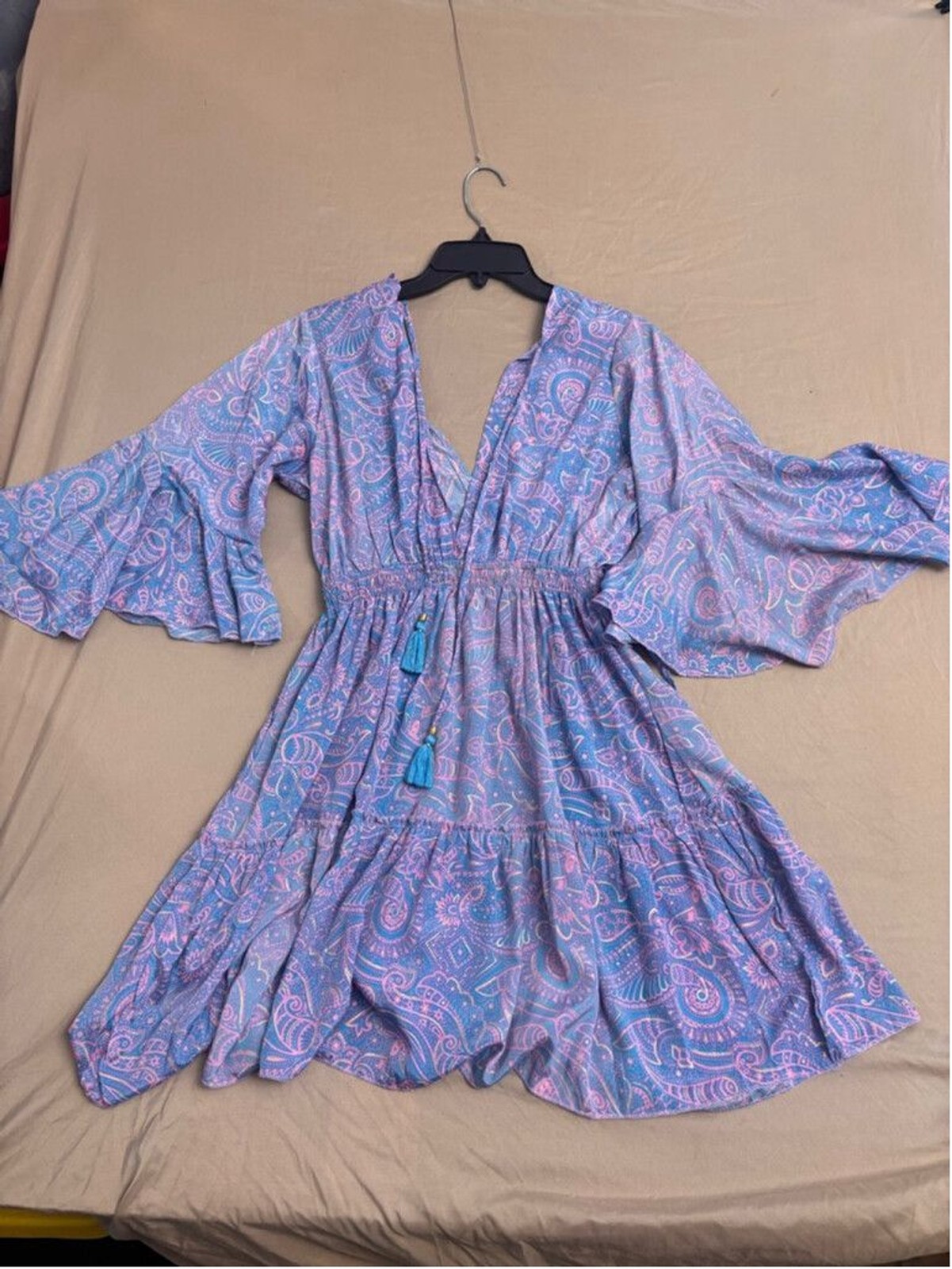 Art Silk Polyester Blend Mini Dress Women’s Size M Blue Pink