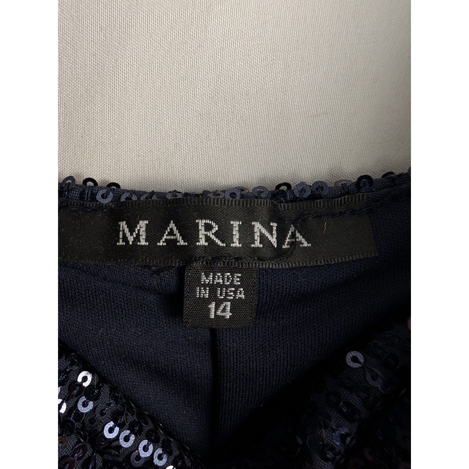 Marina Blue Sequin Spaghetti Strap Cocktail Dress Womens 14 Made In USA NWT