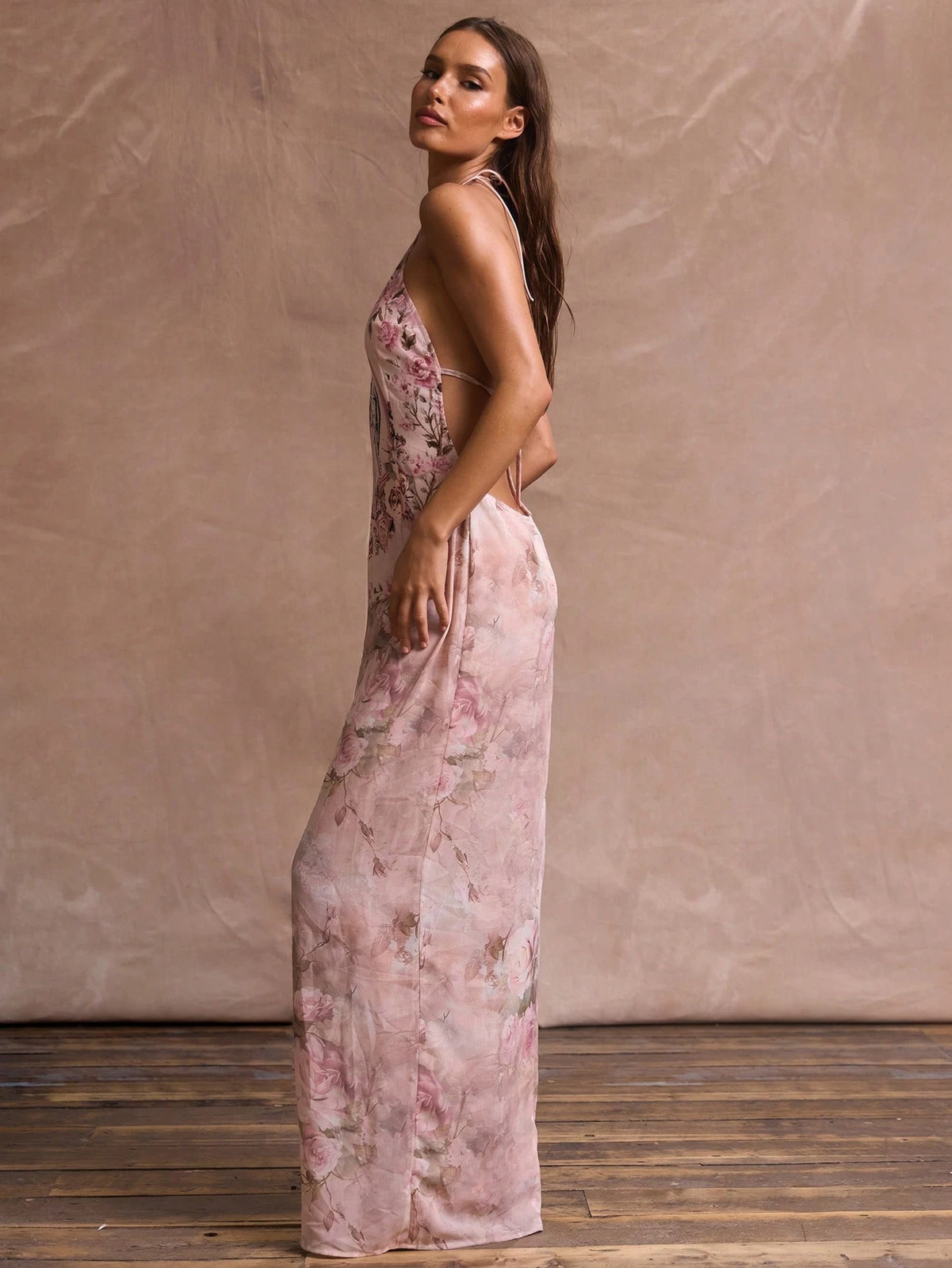 Musera Resort Halterneck Strappy Mesh Printed Maxi Cover Up Dress Summer Ibiza