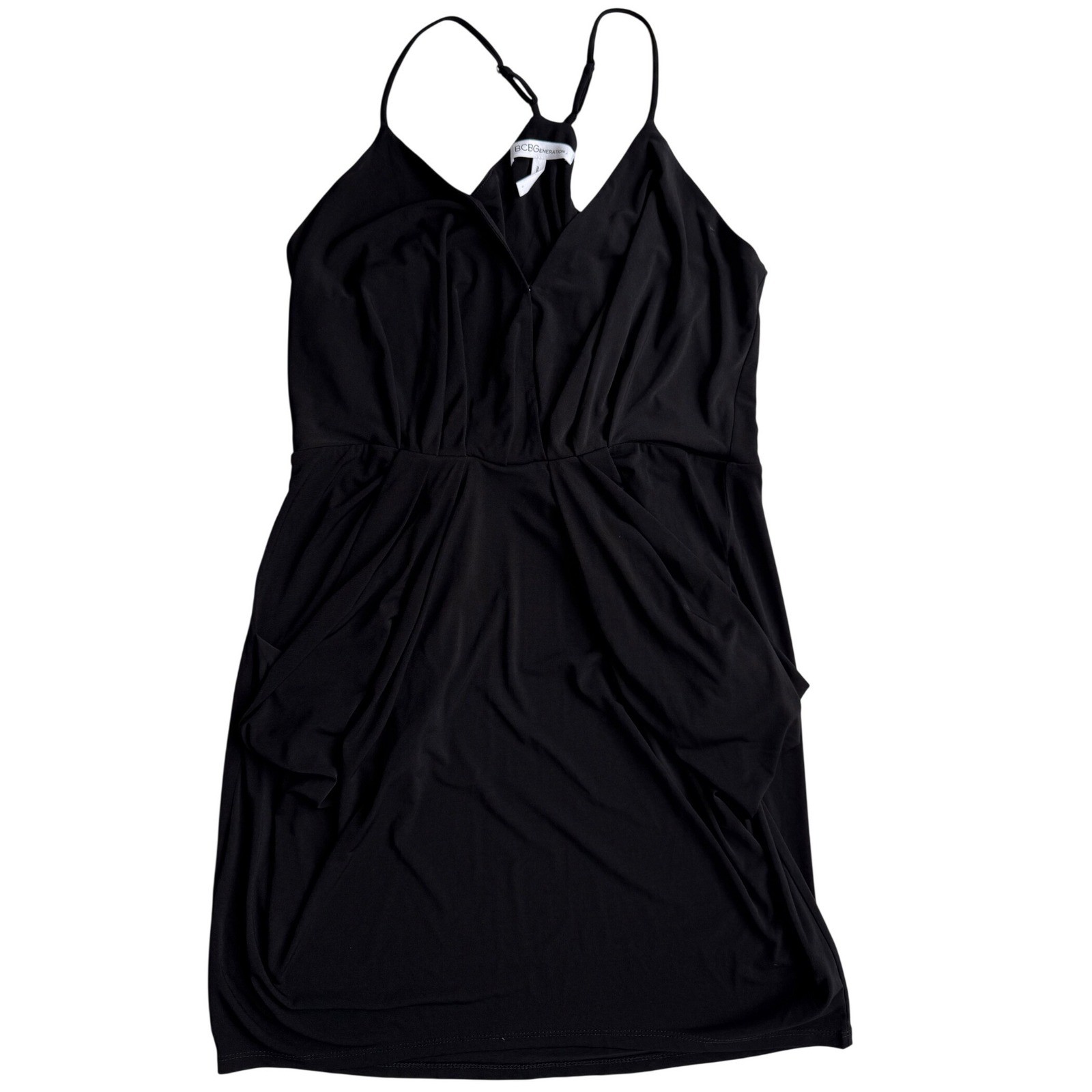 BCBGeneration Black V-Neck Racerback Mini Dress with Pockets Size L