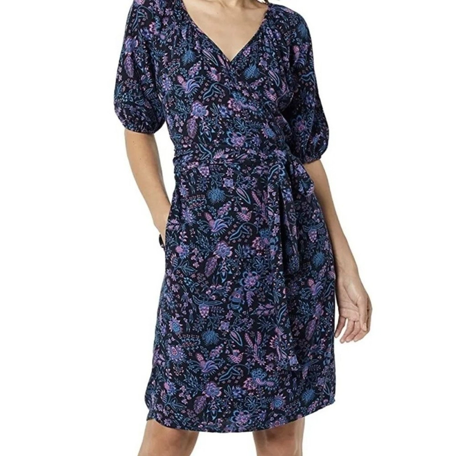 Goodthreads Wrap Dress with Pockets NWT Viscose, Multicolor Floral, XL