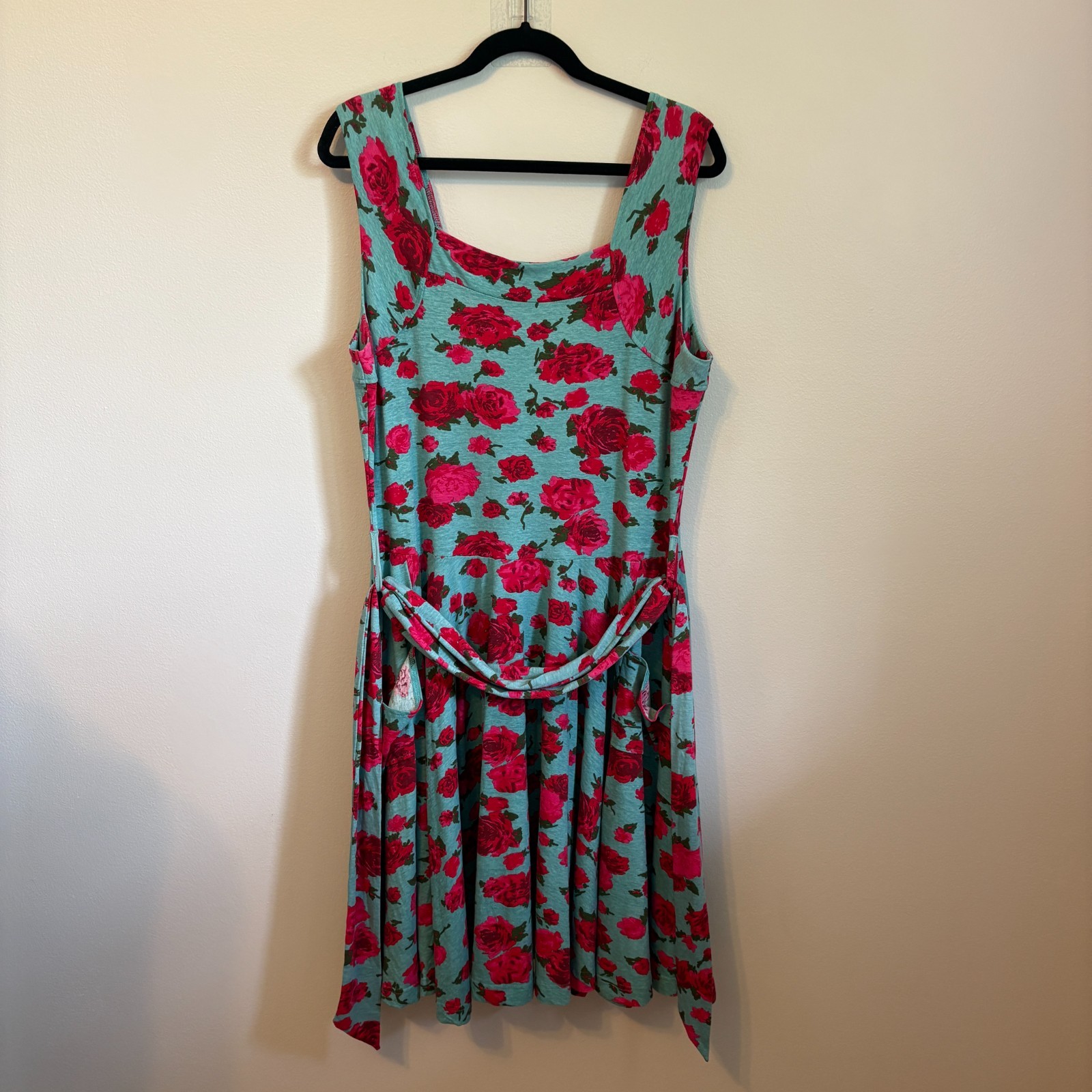 Effie’s Heart Midi Dress 1X Roses Stretch Boho Fairy Whimsy Pockets Art Teacher