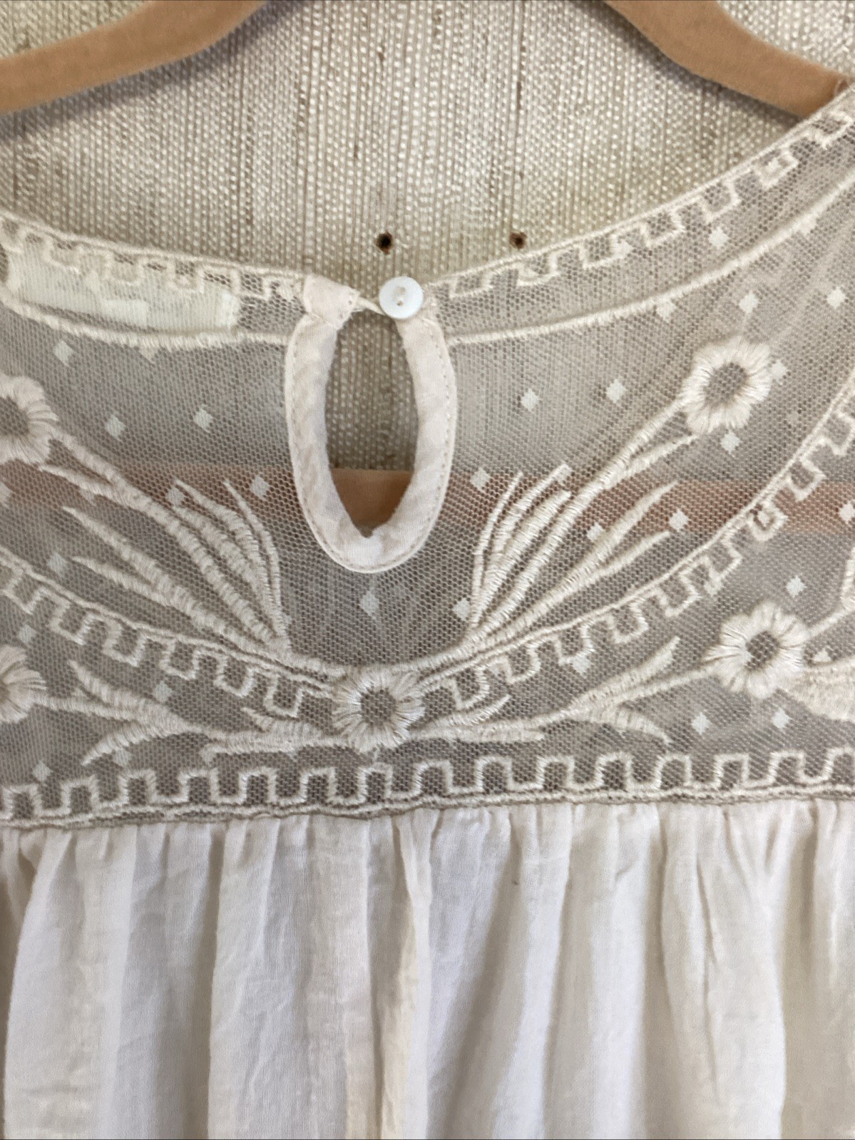 Indigo Soul Ivory Lace Top Sleeveless Dress Lined Keyhole Back Boho Flow Sz L
