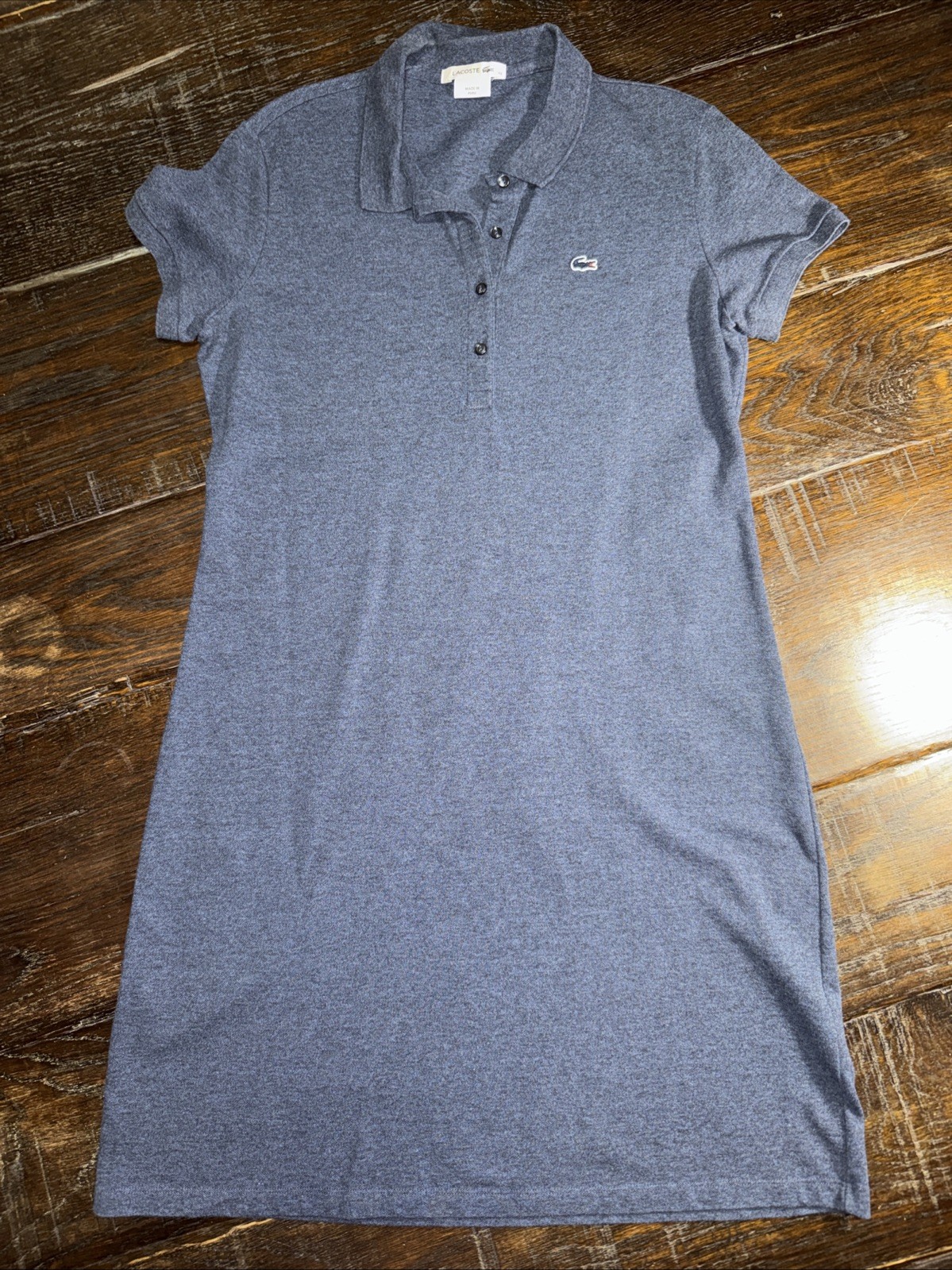 Lacoste Polo Shirt Dress Slim Fit FR 42 US L Blue Mini Pique Cotton Short