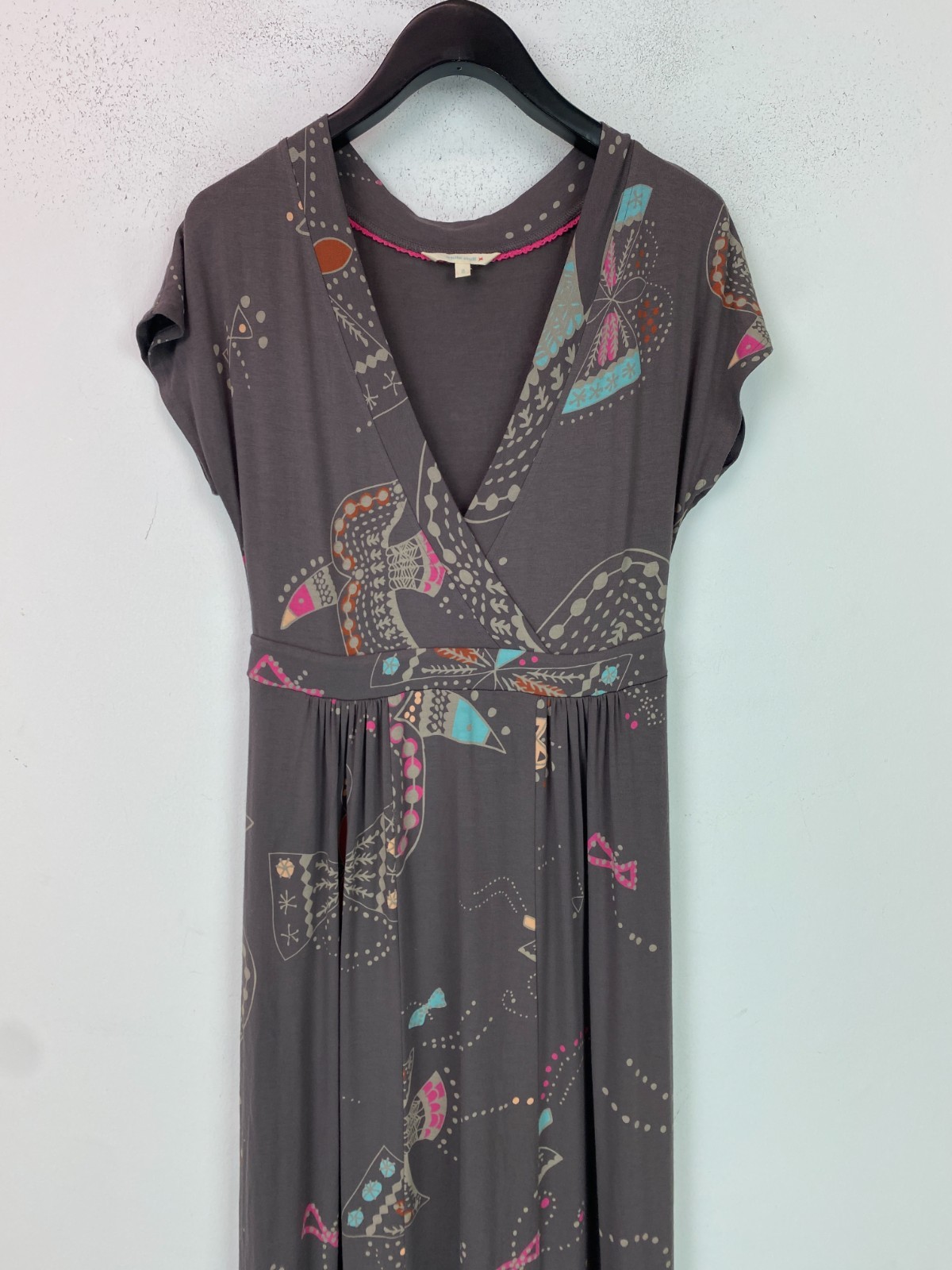 White Stuff Grey Abstract Maxi Dress Cap Sleeve Pullover UK 8