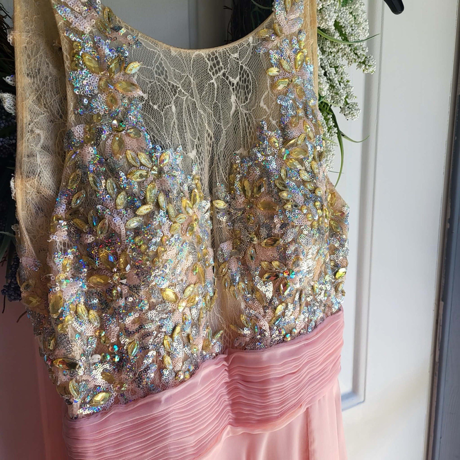 Party Time Formal Prom dress Plush Pink Beaded Bodice Size 0