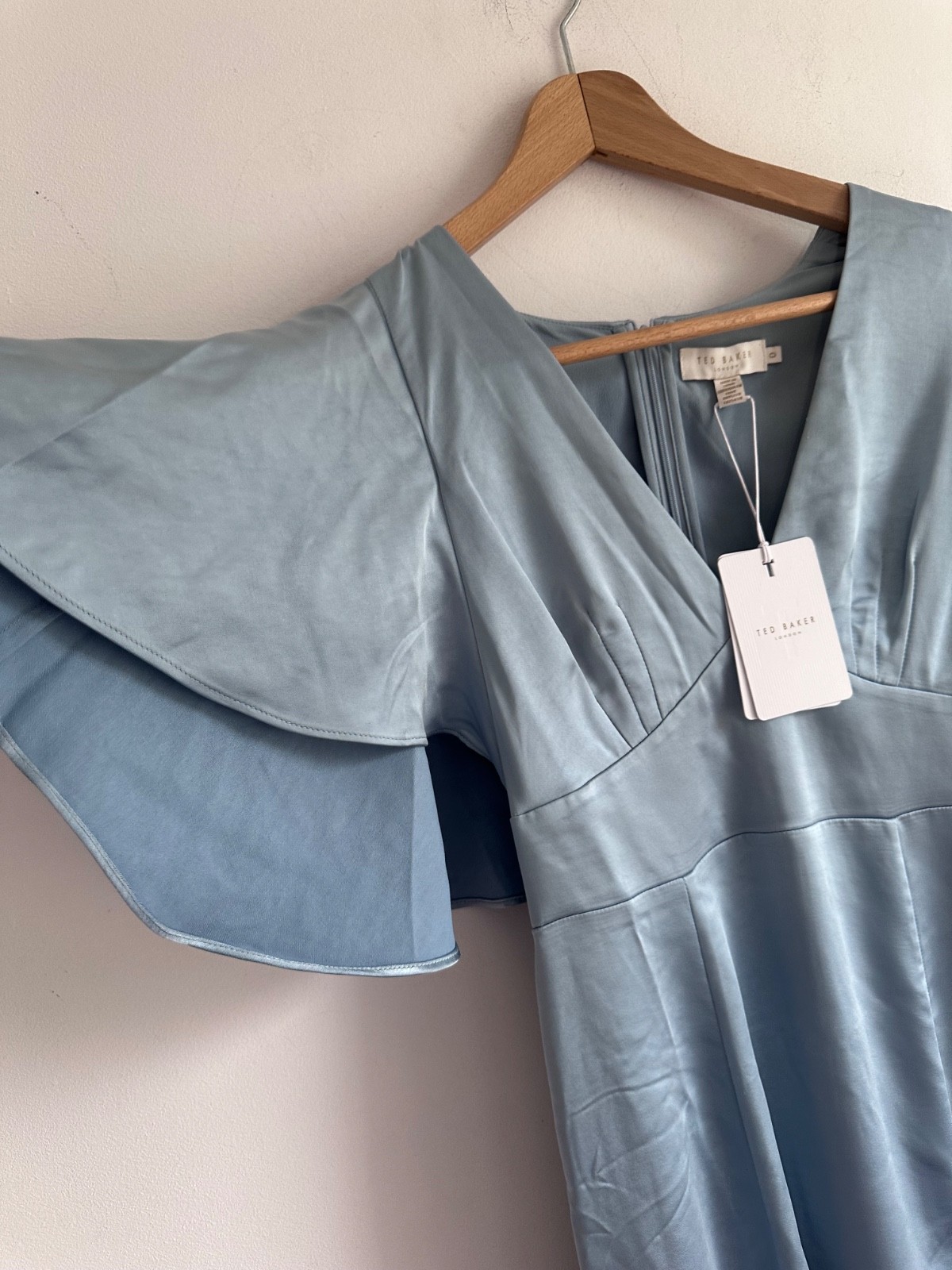 TED BAKER DRESS EMMIE Satin PALE BLUE midi prom formal 6 8 10 12 14 NEW flare