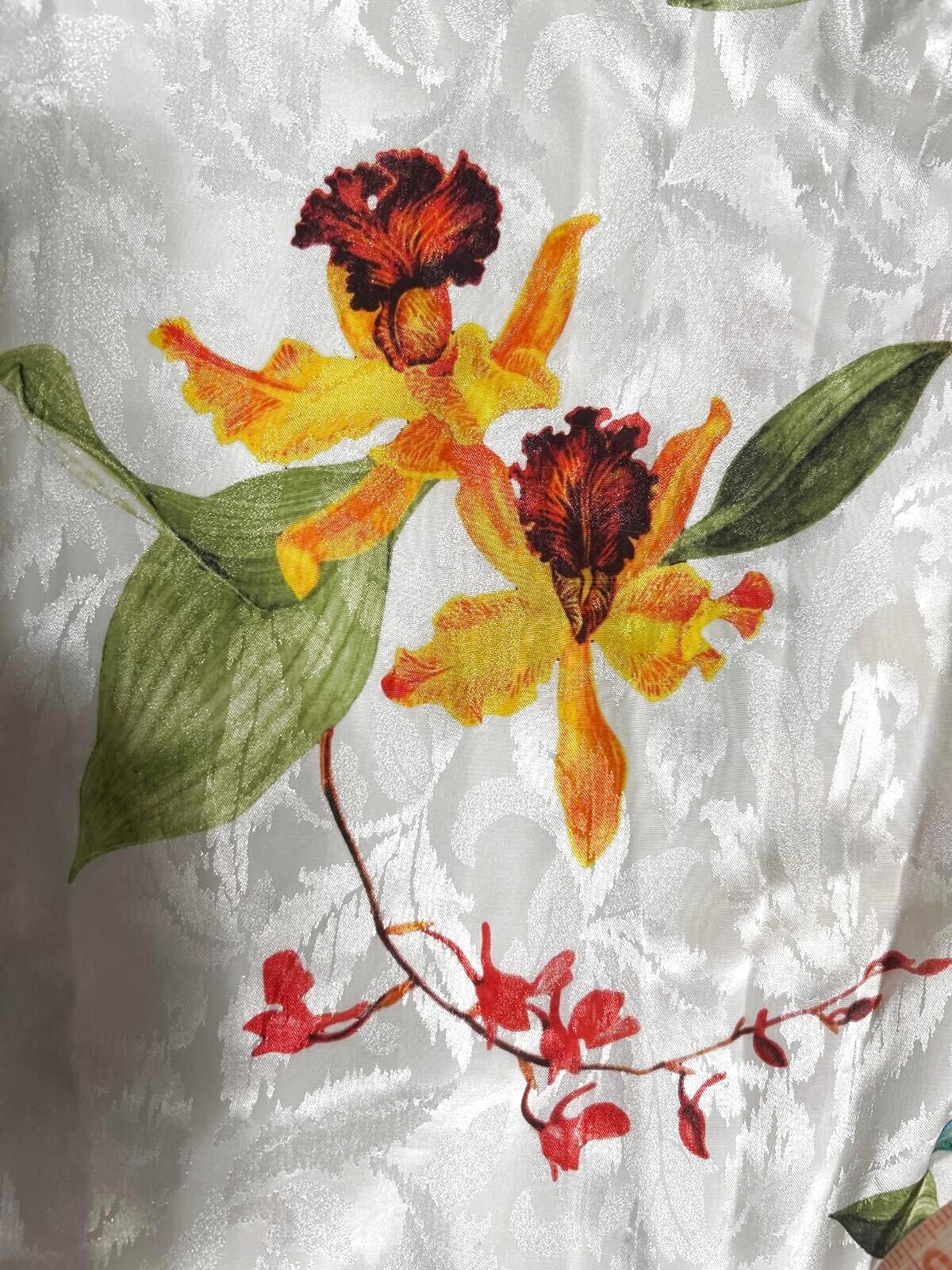 McFadden Hostess Gown Size Small Vibrant Floral Long Lounger Sateen 80’s Vintage