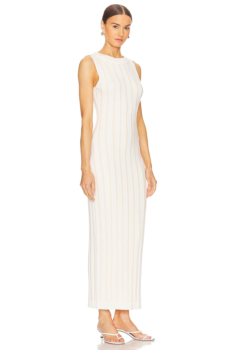 SANCIA Ecru Beige Ivory White Wide Ribbed Knit Margot Midi Maxi Dress XL = 14/16
