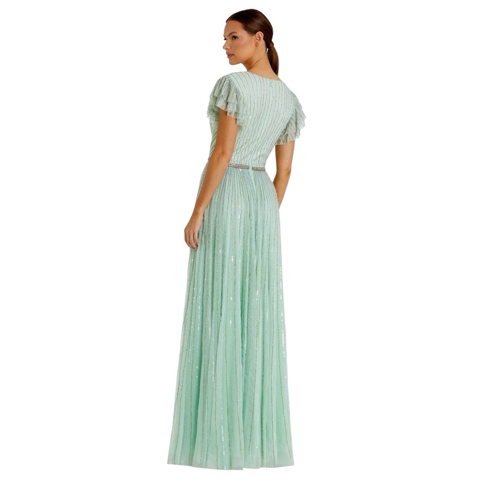 Mac Duggal 5502 Mint Green Sequin Flutter Sleeve A-Line Formal Gown Size 6 $698