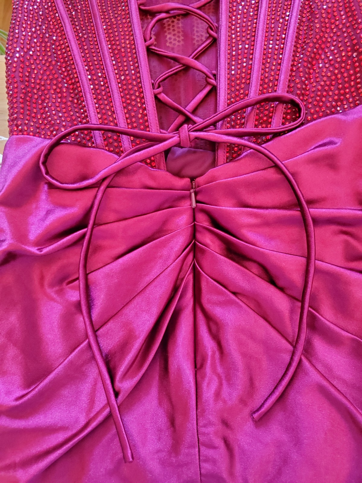Stacees Sz 0 (XS) Sparkling Strapless Hot Fix Crystal Corset Mini Dress Burgundy