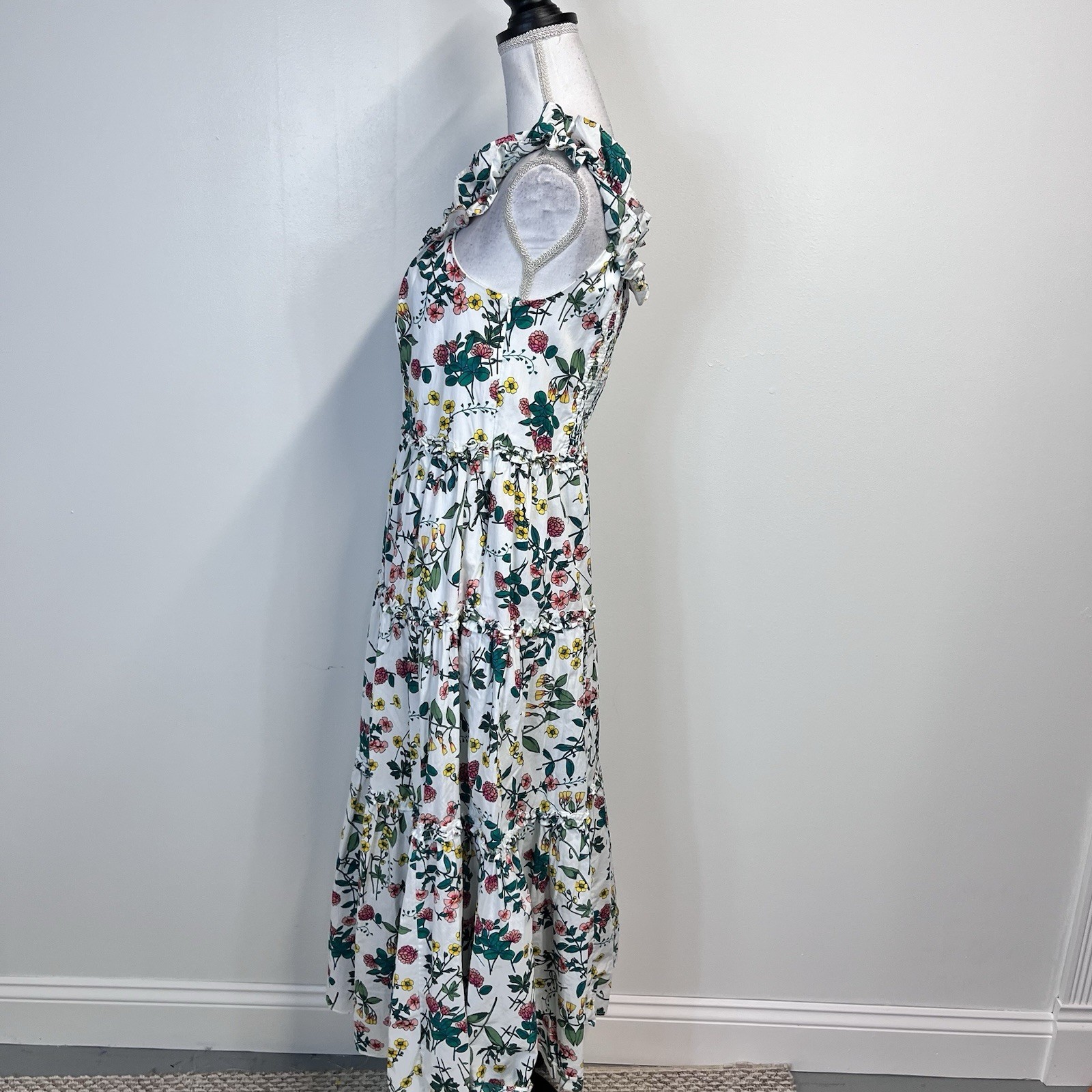 Nautica Jeans Co. Ankle Length Smocked Ruffled Floral Maxi Dress size Medium