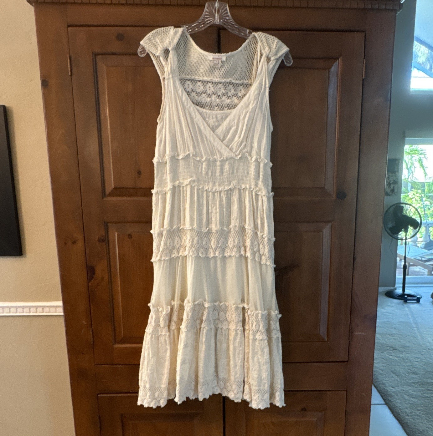 Sundance White Floral Cotton Lace Crochet Embroidered Scoop Neck Midi Dress 8