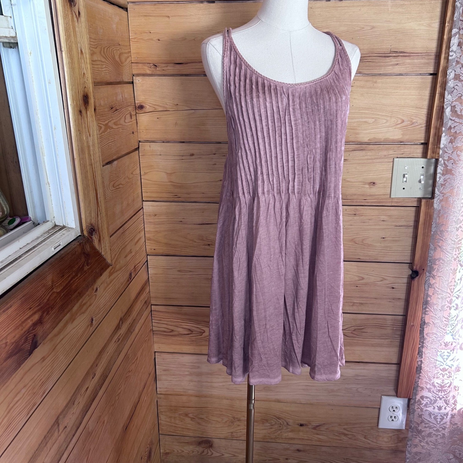 Vintage Free People Dress Womens Small Mauve Pleated Knit Babydoll Mini Summer