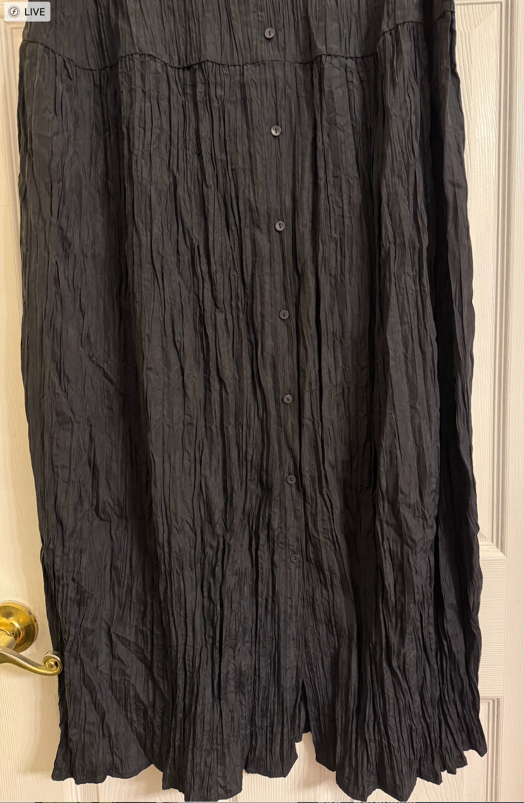 NWT $348 Eileen Fisher Black Crinkle Silk Habutal Mandarin Collar Dress M L XL