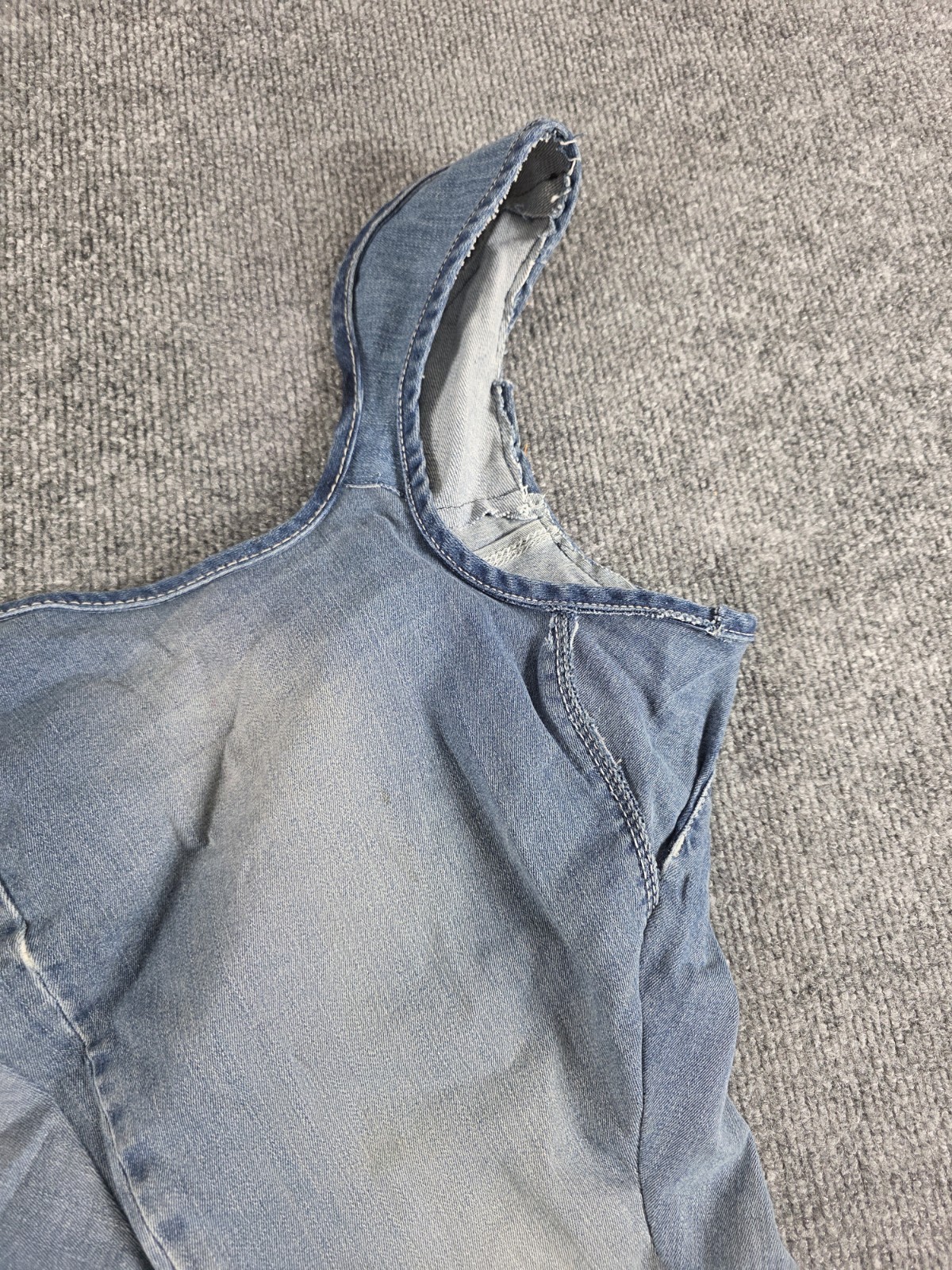 Handmade Patchwork Denim Dress Edgy Upycled Art to Wear Blue One Shoulder 32″
