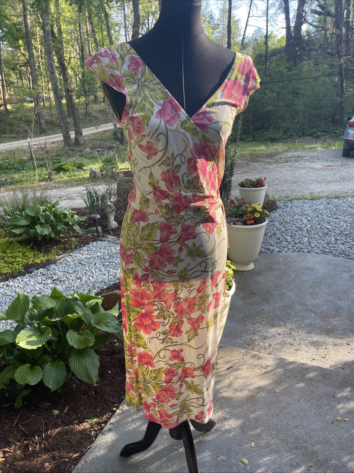 Tracy Reese Sexy Pink Silk Garden Floral Wrap Dress Anthropologie 6 Wedding