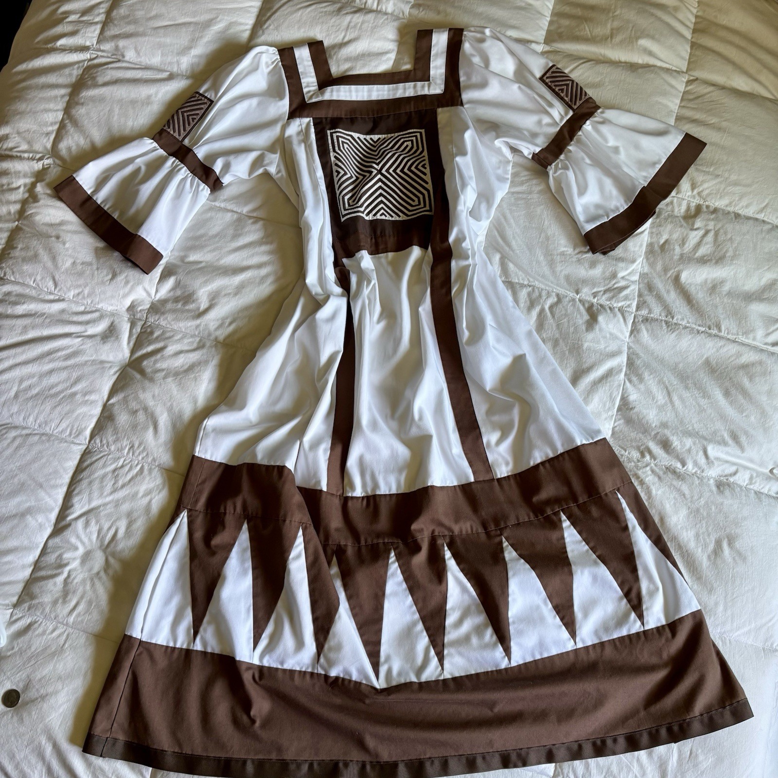 Unique Patchwork Boho Prairie Folk Western Dress Neutral Earthy Peasant Large
