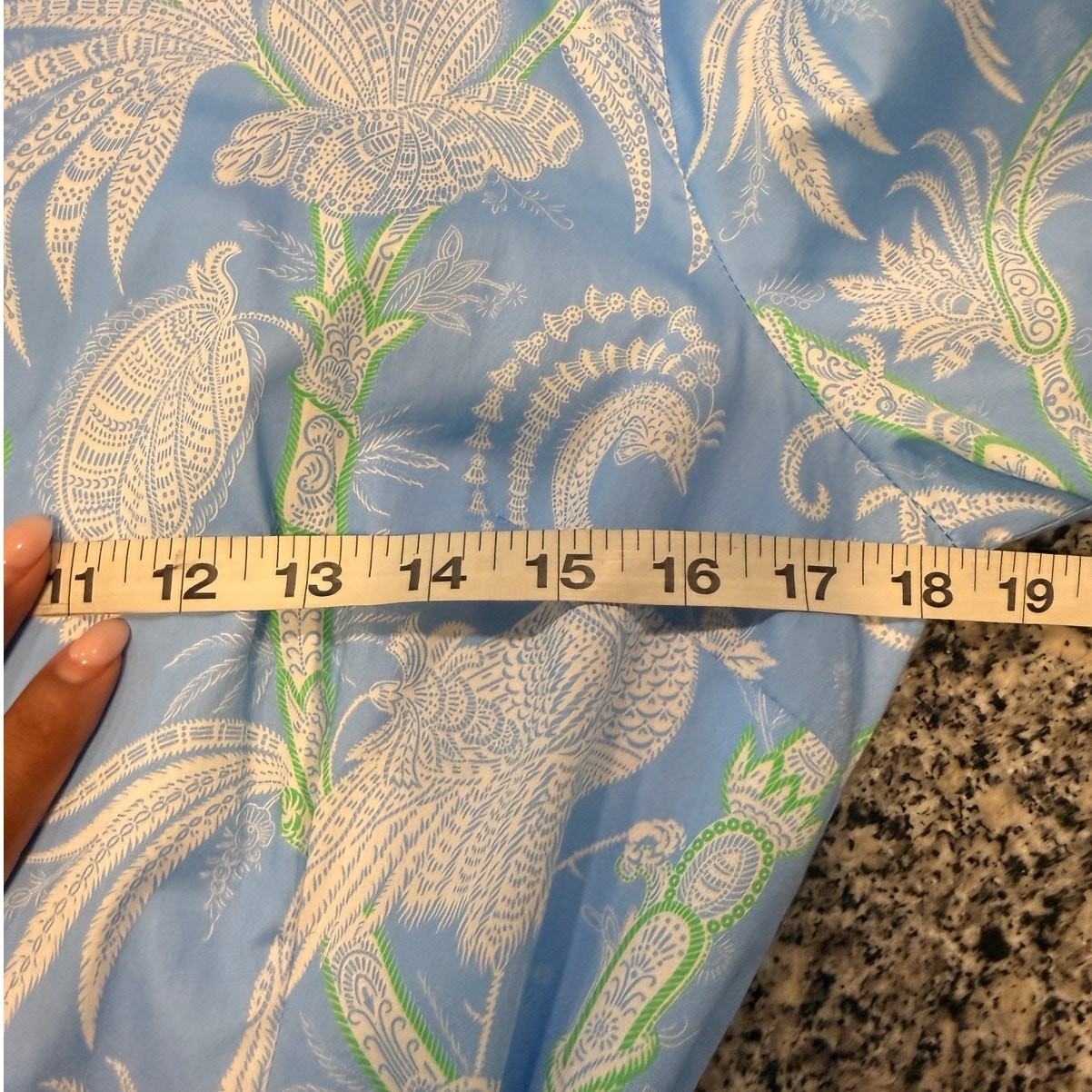 Patty Kim Blue Tropical Peacock Belted Shirt Dress Small