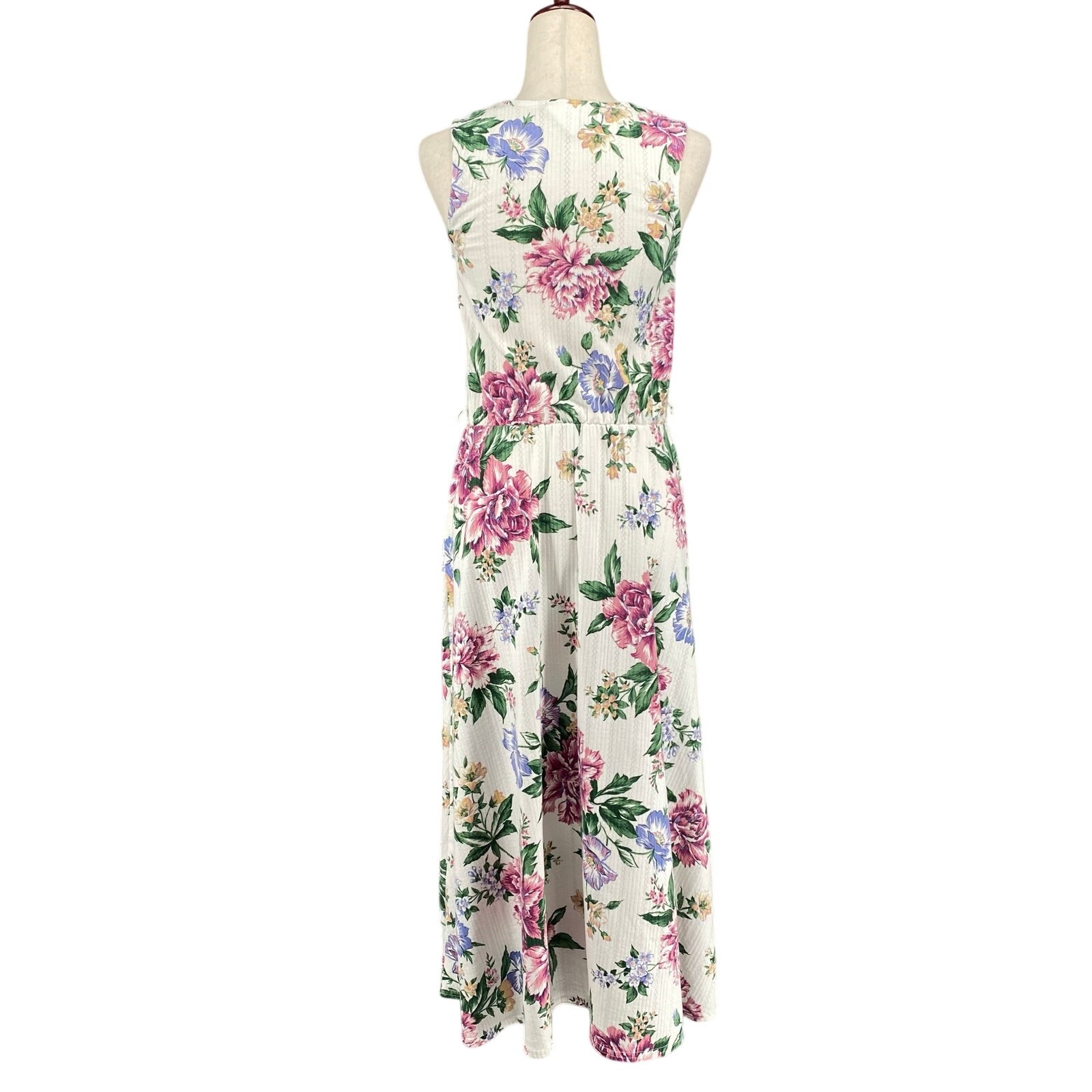 Vtg Bohemian Romantic Floral Coquette Button Down Midi Dress 8 White Pink