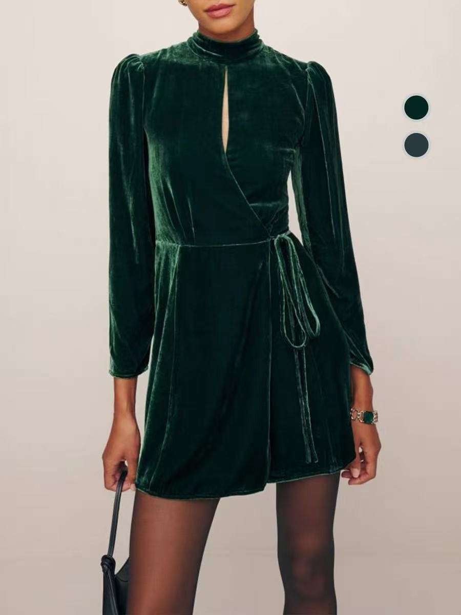 Reformation Velvet Stand up Collar Dress with Straps