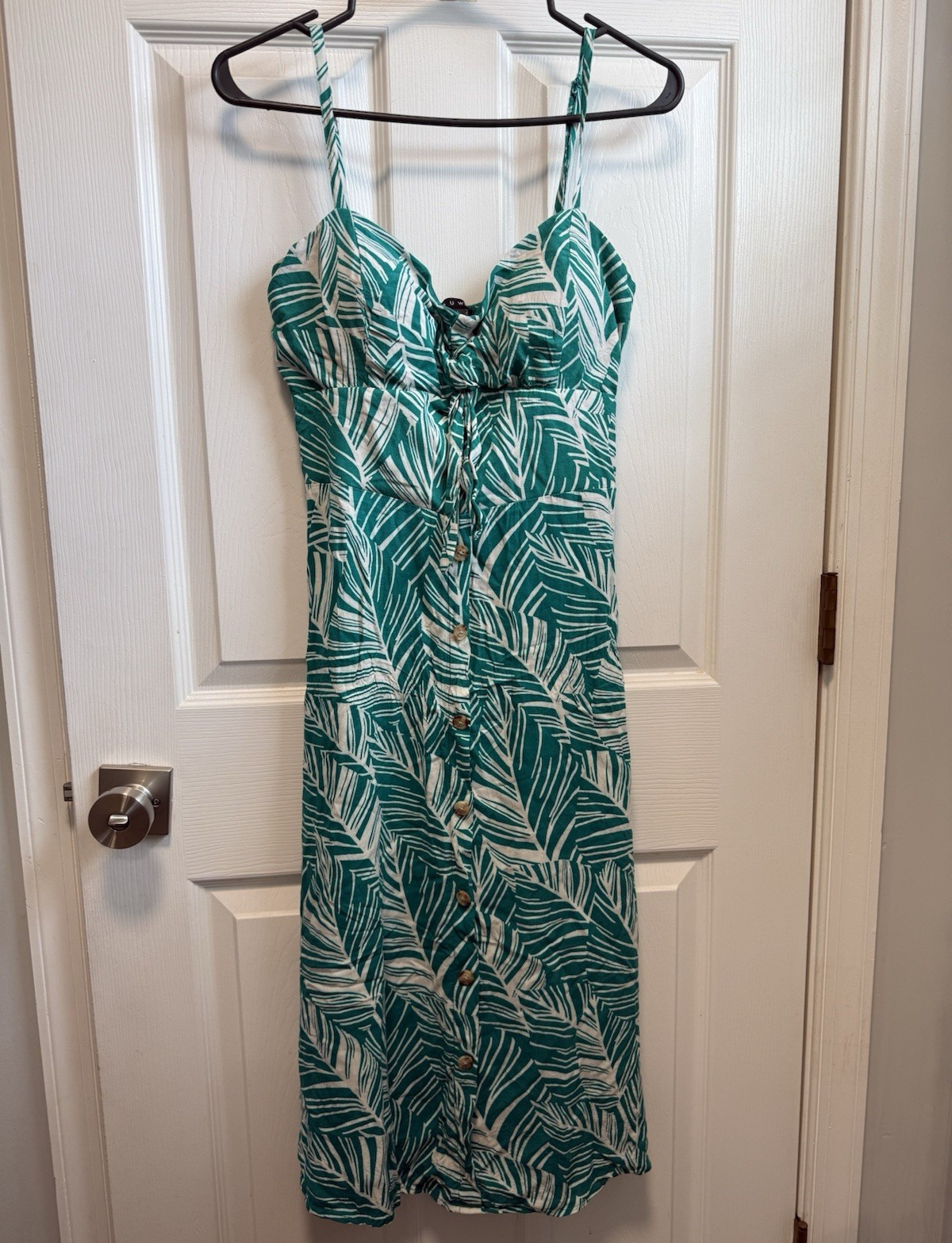 As U Wish Green/White Tropical Floral V-Neck Smocked Midi Sundress Size L