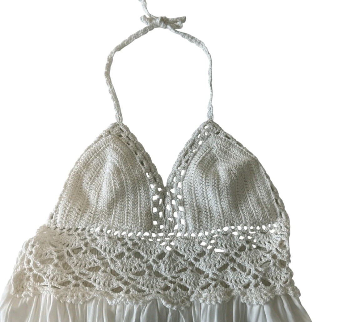 Lilbetter White Halter Crochet Backless Maxi Dress Size Extra Small Bride Boho