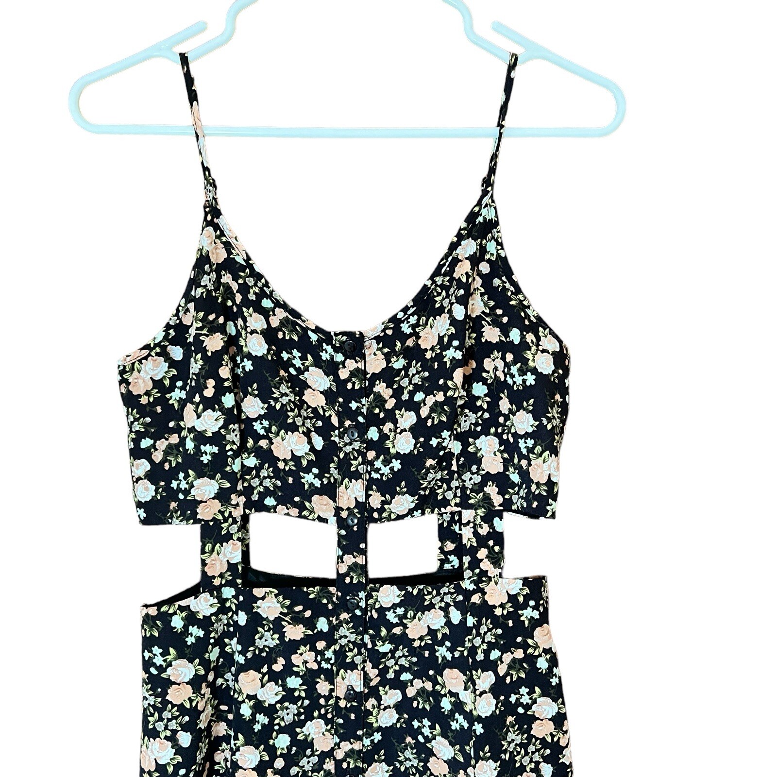 Pins and Needles UO Caged Cut Out Waist Maxi Dress Button Front Floral Sz 4 READ