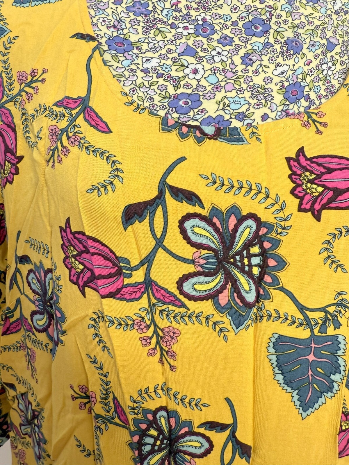 JunaRose Women’s 16 Bright Yellow Floral 3/4 Sleeve Knee Length Shift Dress