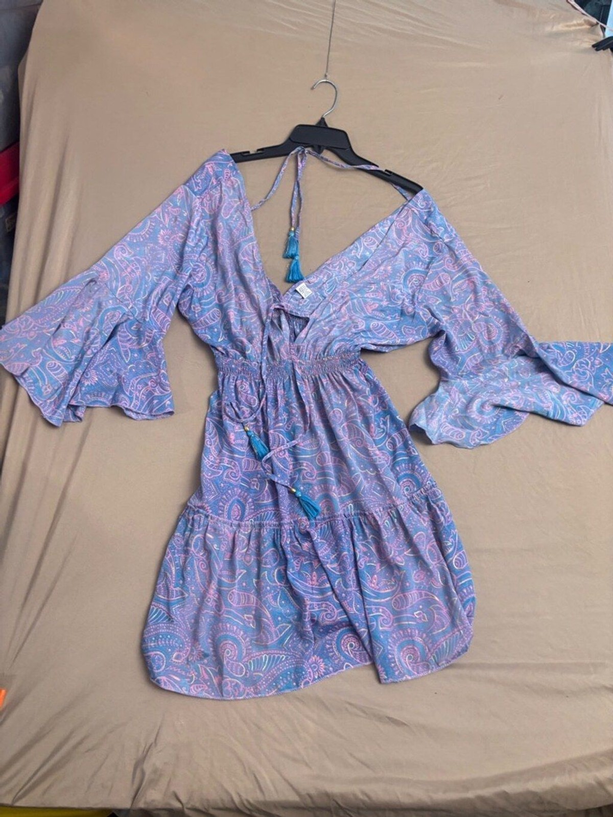 Art Silk Polyester Blend Mini Dress Women’s Size M Blue Pink