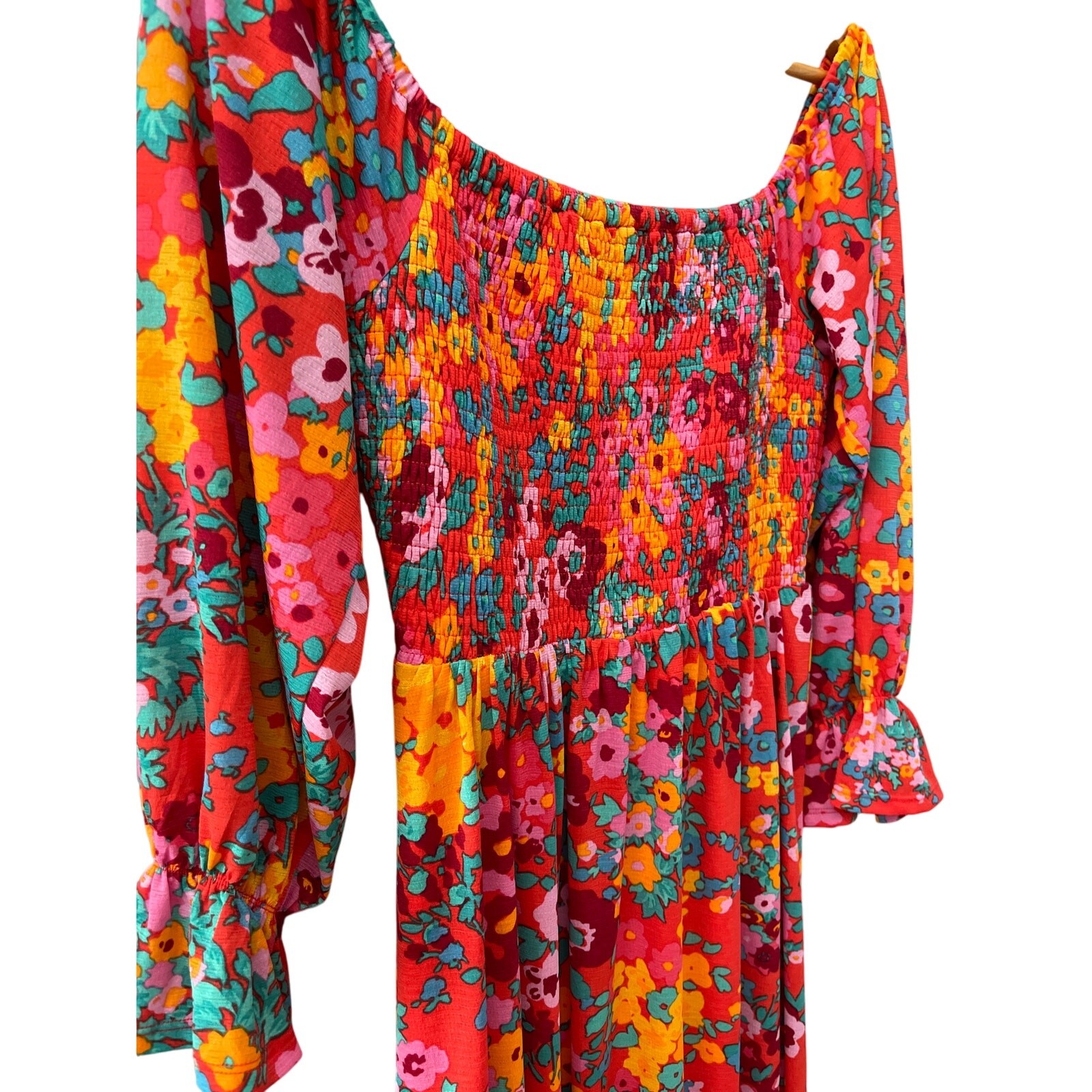 Sugar Lips Francesca Vibrant Wildflower Denni Smocked Midi Dress Size Small