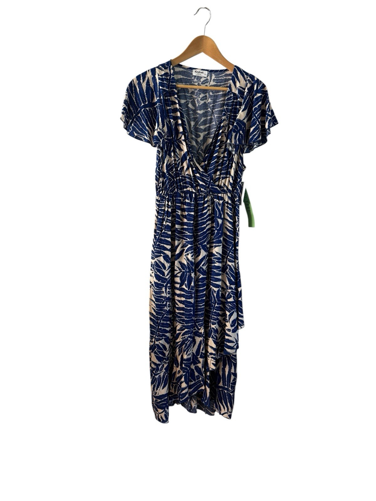 Anthropologie Kindred Palm Leaf Maxi Dress Petite XL Faux Wrap Tropical Resort