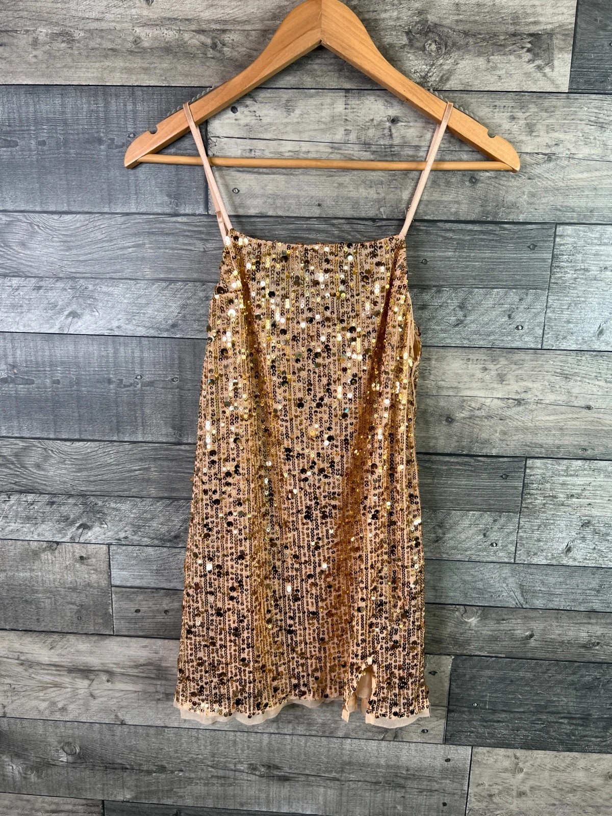 Free People Midnight Kiss Mini Dress Size XS Gold Sequin Strappy Party Festival