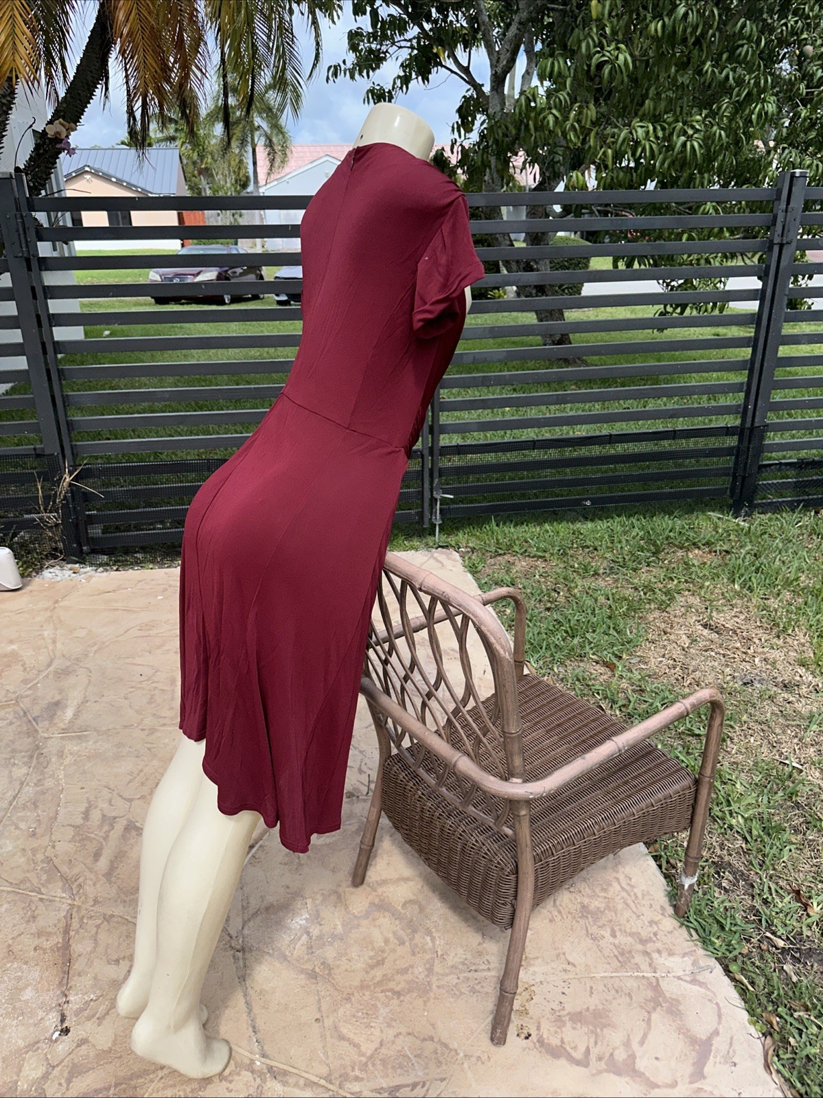 CELINE DEEP CRAMBERRY RED CASUAL STRETCH CAP SLEEVE DRESS Sz 40 MADE IN ITALY