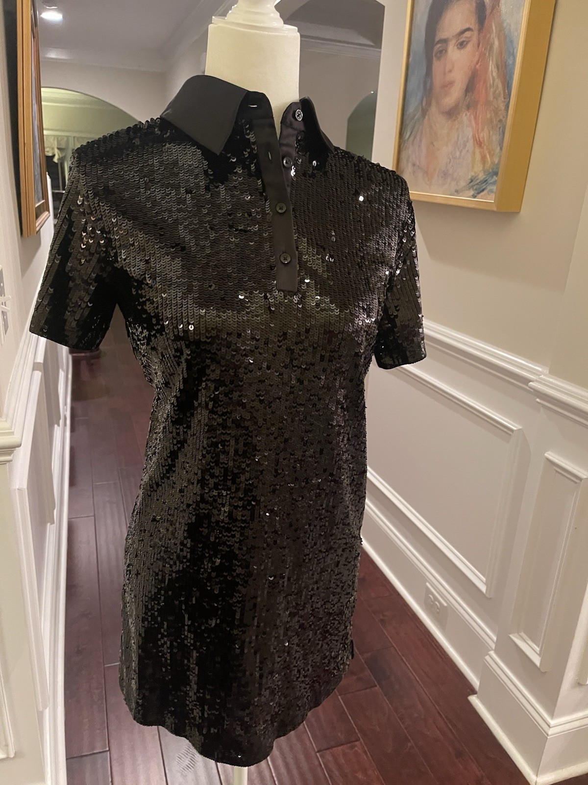 Alice + Olivia Treva Black Sequined Polo Mini Dress Sz S NWT $595