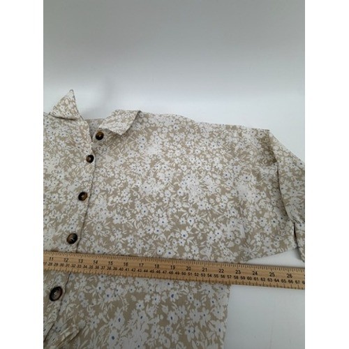 By Together Tan Floral Button Down Drawstring Waist Ruffle Mini Dress L5005 M