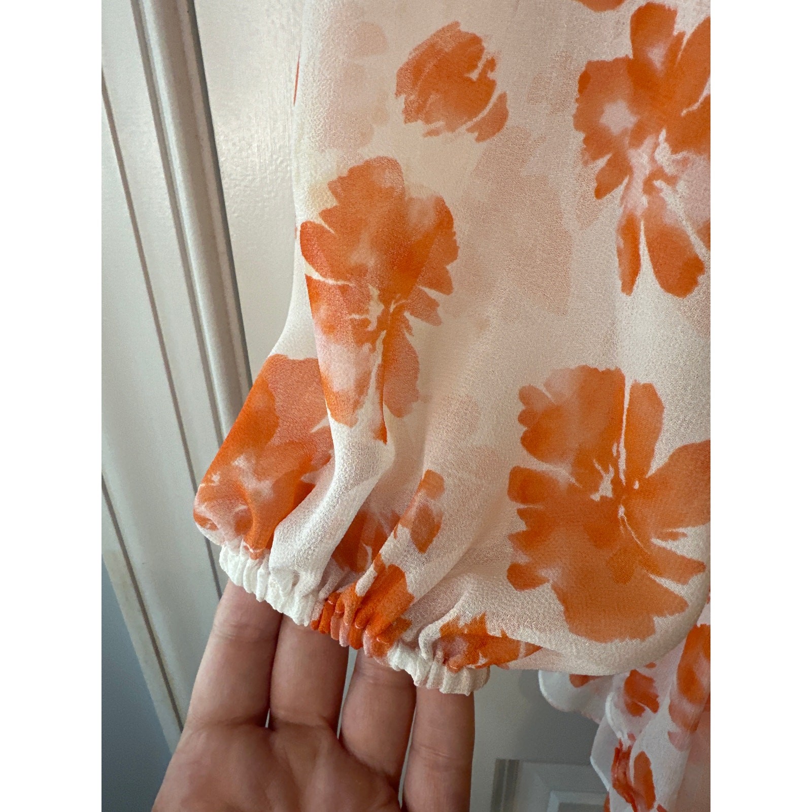 MISA Los Angeles Lorena Orange Floral Ruffle Mini Dress Long Sleeve XS