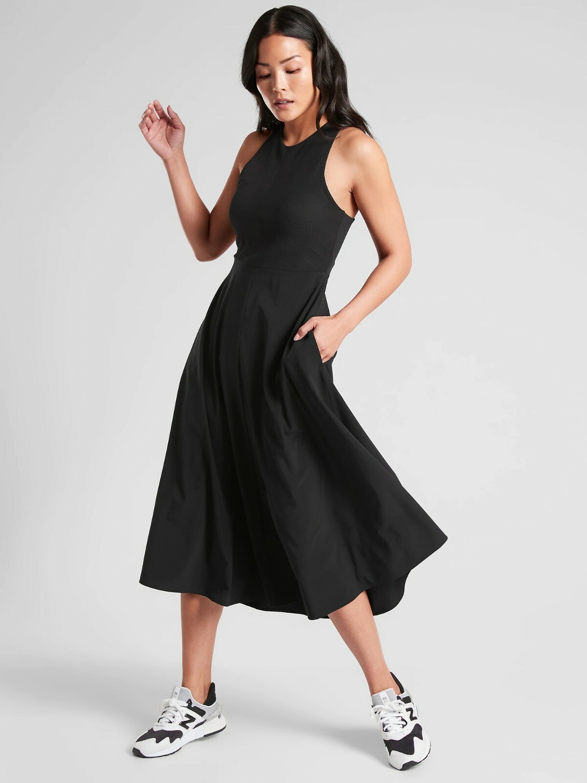 NWT Athleta Winona Hybrid Support Midi Dress, Black SIZE XXS #531170 T1204