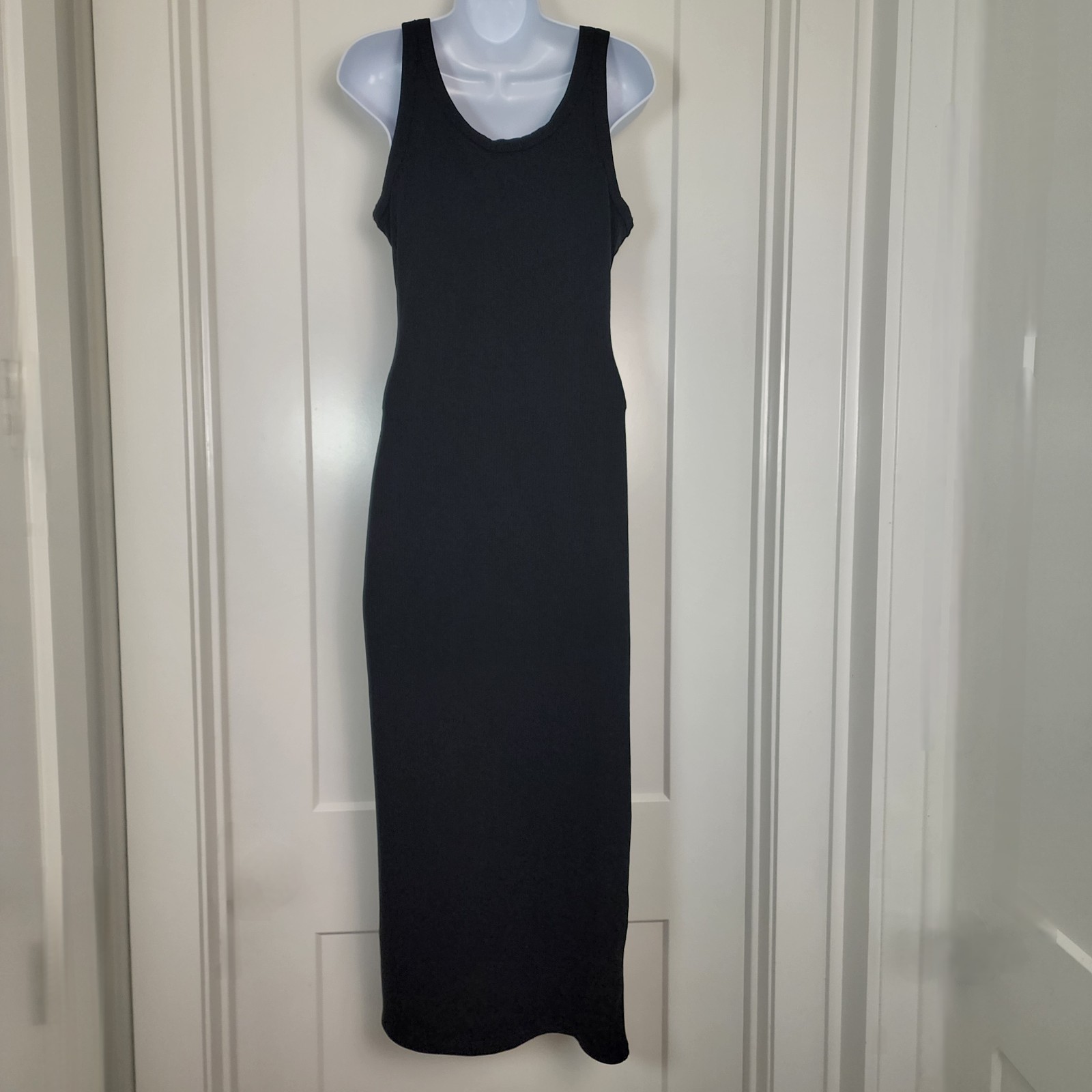 L*SPACE Sandpiper Dress M Black Ribbed Ruched Midi Quiet Luxury NWT Beach Resort