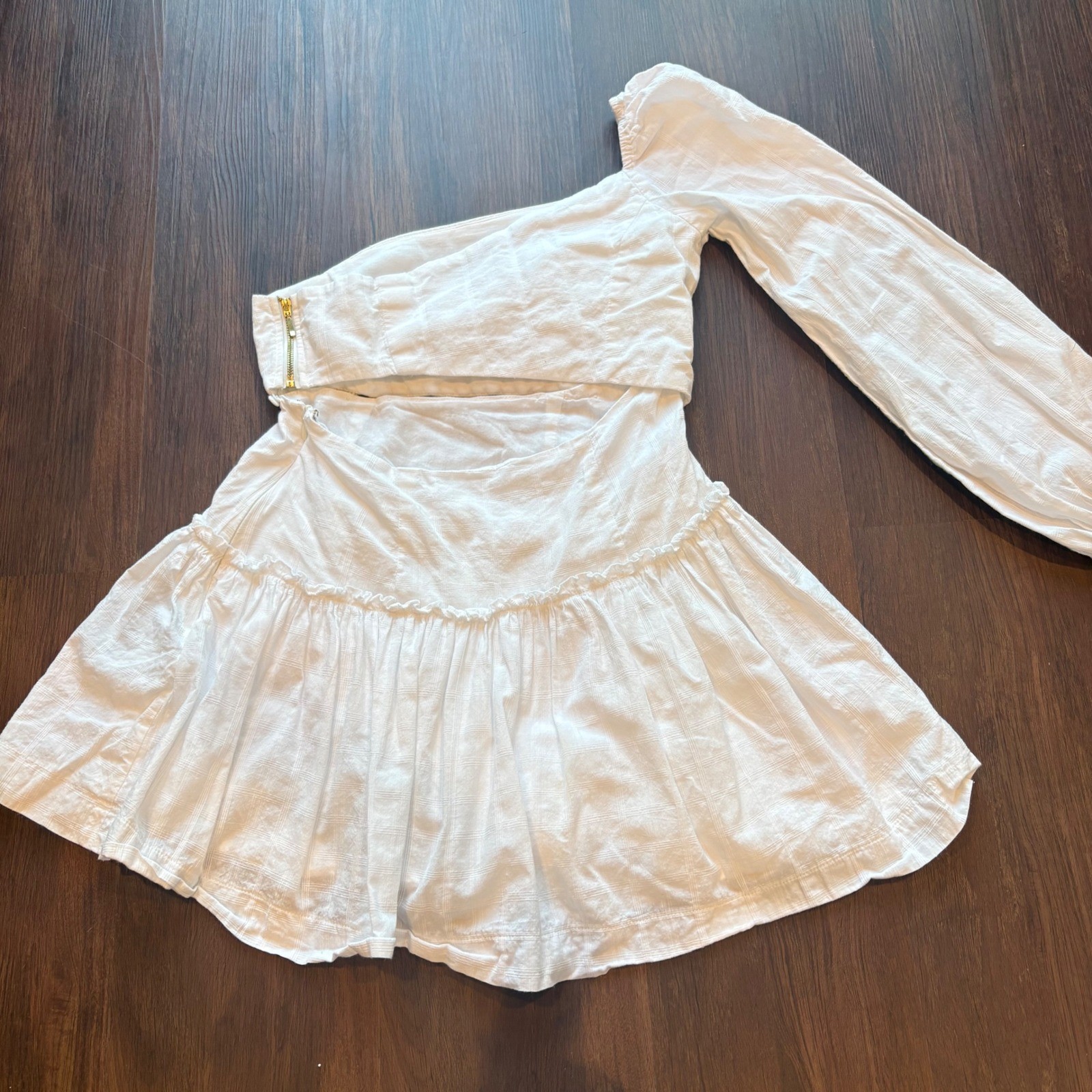 ♾️White One Shoulder Ruffle Mini Dress Statement Boho Seven Wonders Sz XS/4♾️