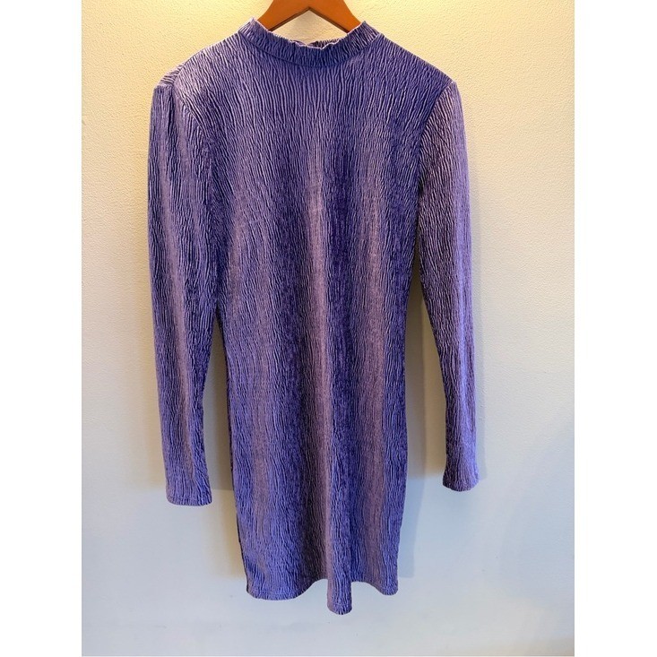 Divided Purple Plisse Textured Open Back Mock Neck Mini Dress Womens Medium
