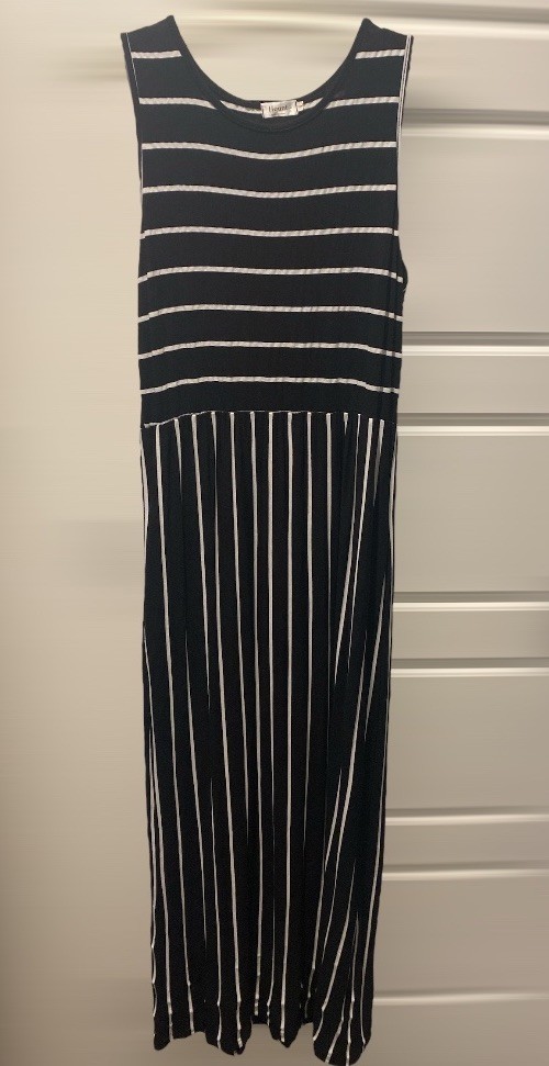 Hount Maxi Dress Women Large Black White Striped Knit Sleeveless Round Neck