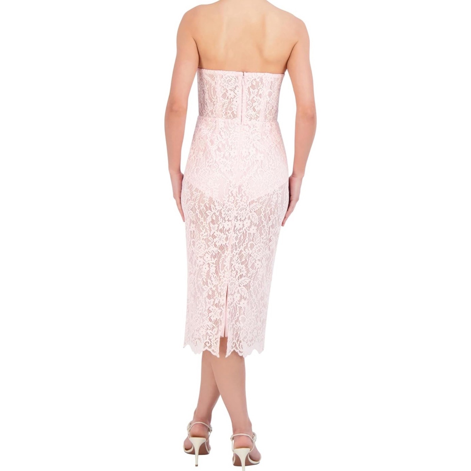 BCBG Max Azria Pink Lace Strapless Corset Sheer Midi Dress NWT Size 4