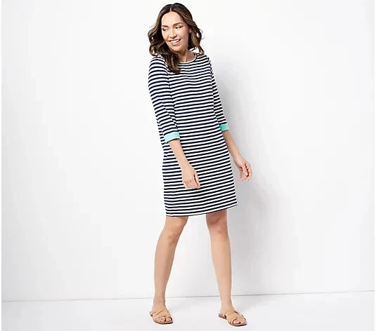Belle Kim Gravel TripleLuxe Knit Stripe Dress with Cuff-Twilight-XL-NEW-A491506