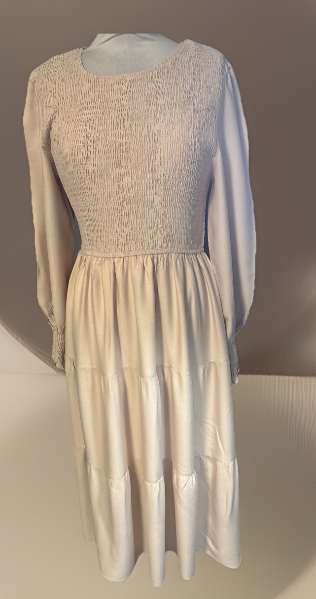 NWT Zesica Long Sleeve Smocked Midi/Maxi Dress, High Waist Tiered Flowy Blush XL