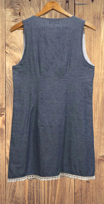 Mud Pie Chambray Crochet Trim Comfy Cotton Sleeveless Lined Dress Size Small
